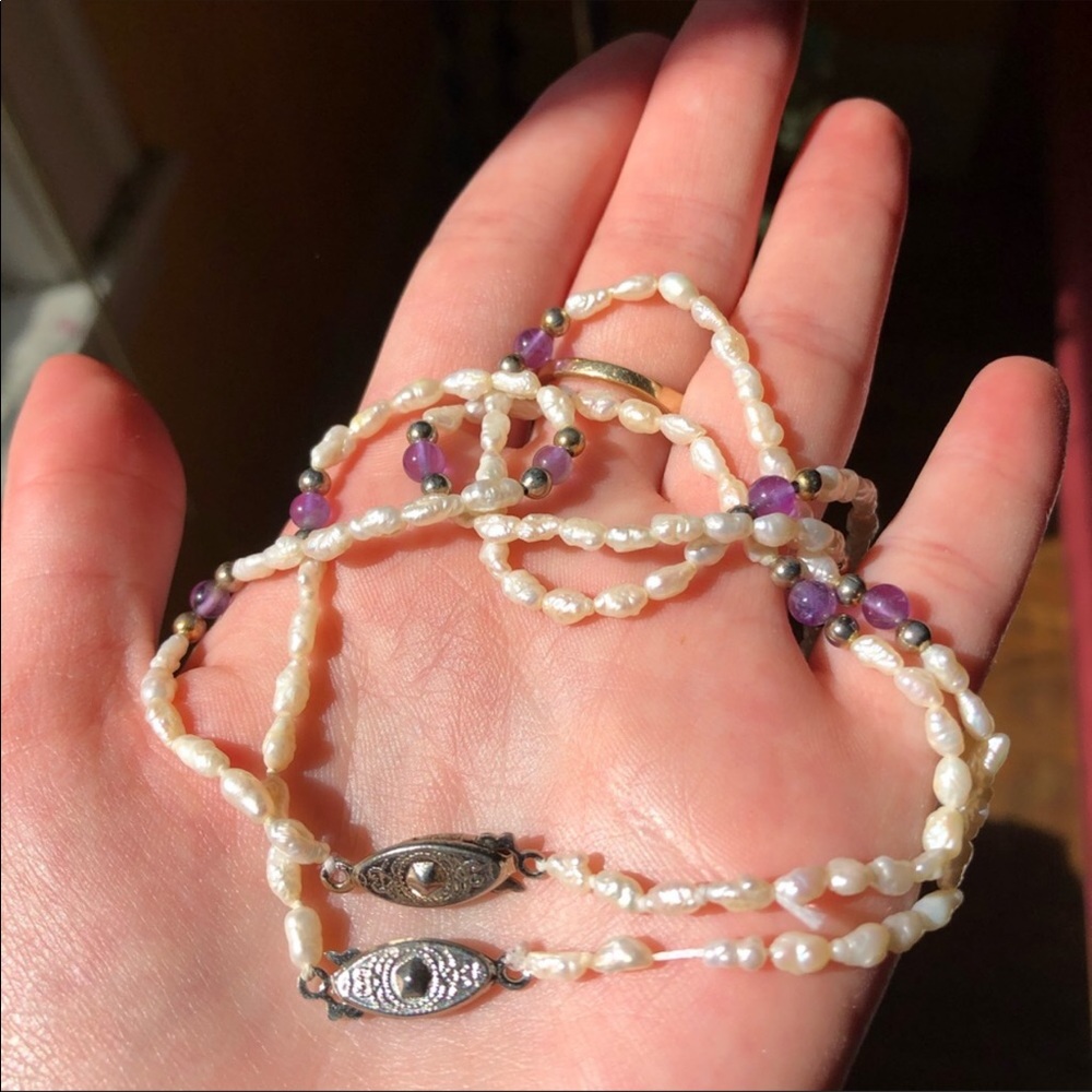 Vtg Pearl & Amethyst Necklace